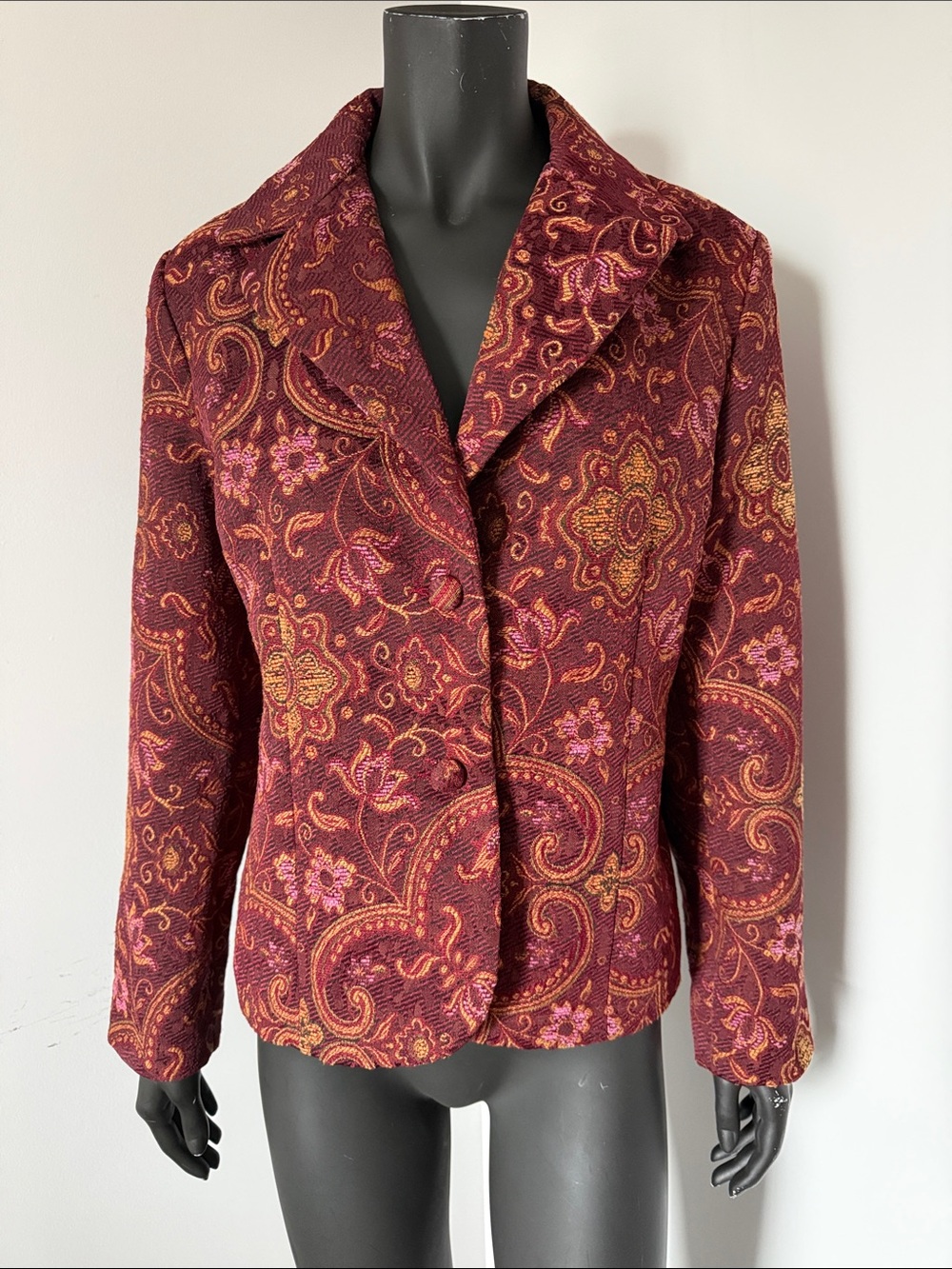 446. Haggar Vintage Tapestry Paisley Blazer Jacket Burgundy Size 16
